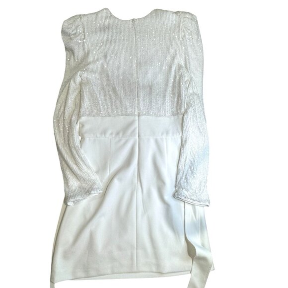 Elle Zeitoune M White Sequin Long Sleeve Alex Mini Dress Party NWT MSRP $330 - Picture 3 of 8
